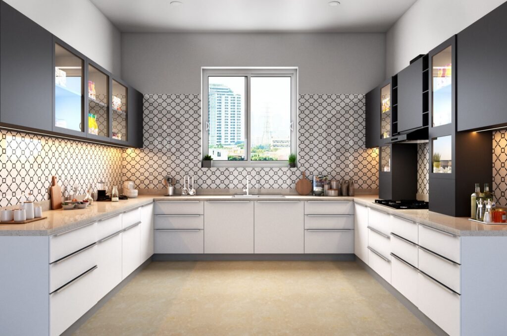 Modular kitchen in Kanpur with sleek contemporary cabinets and tile backsplash